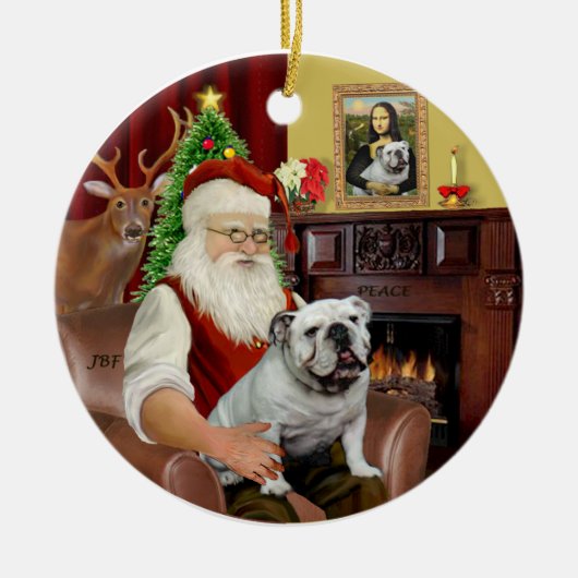 Kerstman-Engelse Bulldog Keramisch Ornament (Voorkant)