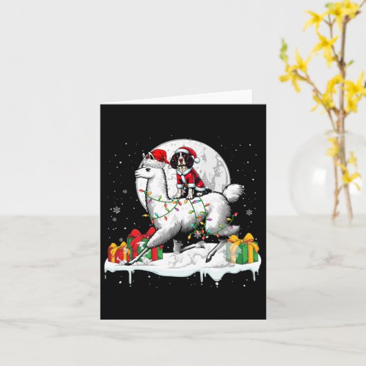 Kerstman Engelse Springer Spaniel rijdt Lama Chris Kaart (Gele Bloem)