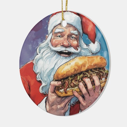 Kerstman eten Philly cheesesteak Keramisch Ornament (Links)