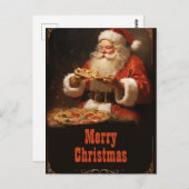 Kerstman eten pizza briefkaart (Voorkant / Achterkant)