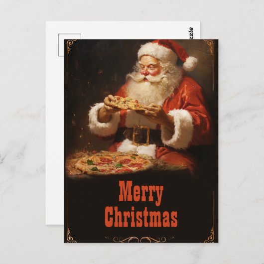 Kerstman eten pizza briefkaart (Voorkant / Achterkant)