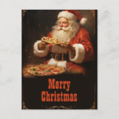 Kerstman eten pizza briefkaart (Voorkant)