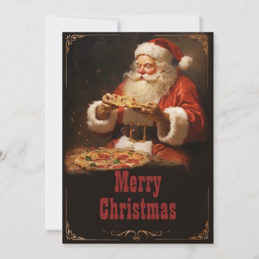 Kerstman eten pizza feestdagenkaart (Voorkant)