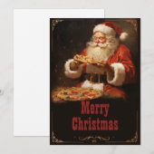 Kerstman eten pizza feestdagenkaart (Voorkant / Achterkant)