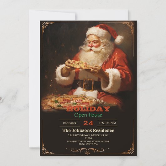 Kerstman eten pizza kaart (Voorkant)