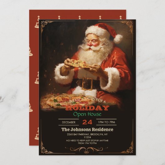 Kerstman eten pizza kaart (Voorkant / Achterkant)