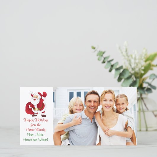 Kerstman Familie Fotokaart Feestdagenkaart (Staand voorkant)