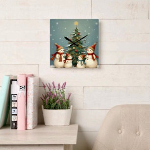 Kerstman Familie Kerstcollectie Vierkante Klok