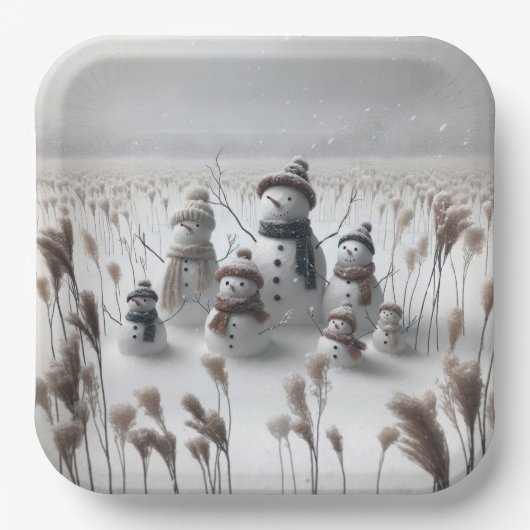 Kerstman familie op het platteland papieren bordje (Voorkant)