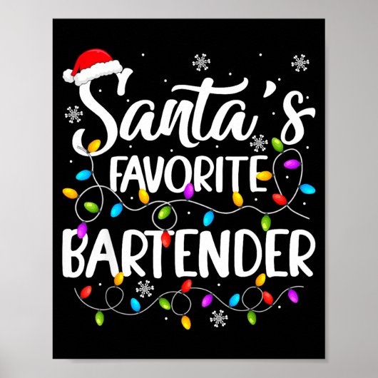 Kerstman Favoriete Barman Kerstverlichting Grappig Poster (Voorkant)