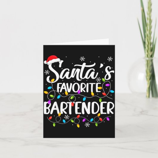 Kerstman Favoriete Bartender Kerstverlichting Grap Kaart (Voorkant)