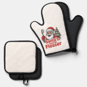 Kerstman Favoriete Flosser Kerst Tandheelkundige T Ovenwant & Pannenlap Set (Voorkant / Achterkant)