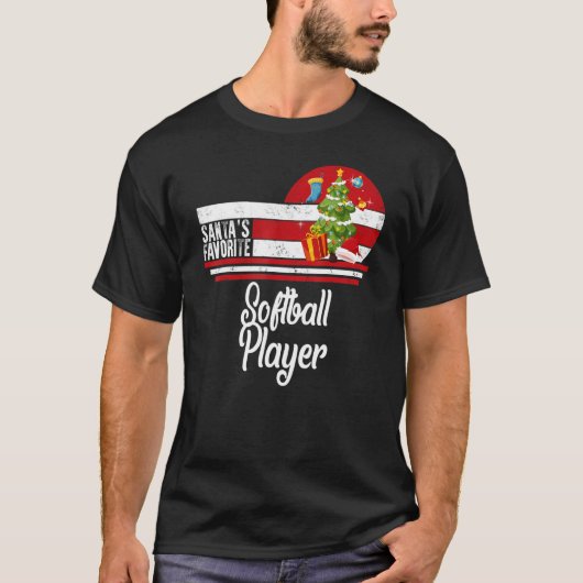 Kerstman Favoriete Softball Speler Kerst Lelijk Zw T-shirt (Voorkant)