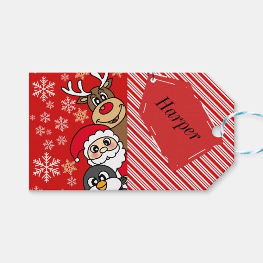 Kerstman feestelijke vrienden cadeaulabel (Voorkant (Horizontaal))