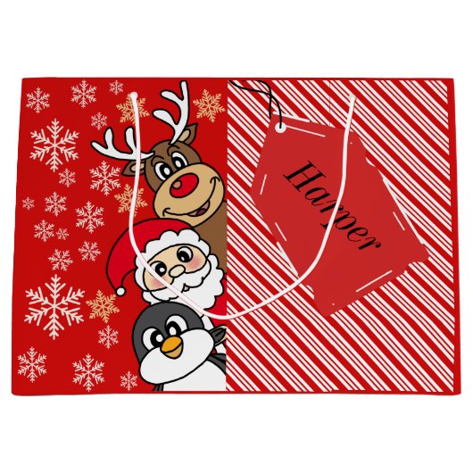Kerstman feestelijke vrienden groot cadeauzakje (Voorkant)
