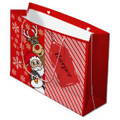 Kerstman feestelijke vrienden groot cadeauzakje (Voorkant Gekanteld)