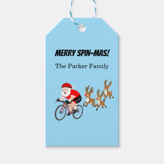 Kerstman fietst met rendieren cadeaulabel (Voorkant)