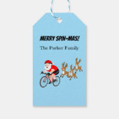 Kerstman fietst met rendieren cadeaulabel (Achterkant)