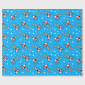 Kerstman fietst met rendieren  cadeaupapier (Vlak)