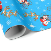 Kerstman fietst met rendieren  cadeaupapier (Rol Hoek)