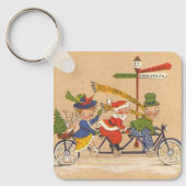 Kerstman fietst op een tandem sleutelhanger (Voorkant)
