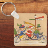 Kerstman fietst op een tandem sleutelhanger (Voorkant)