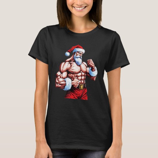 Kerstman Fit Crew Christmas Bodybuilder voor Gym E T-shirt (Voorkant)