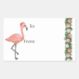 Kerstman Flamingo Cadeaupakker Rechthoekige Sticker