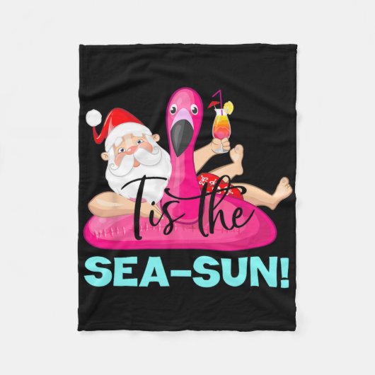 Kerstman Flamingo Float Tis De Zee-zon Kerstmis Fleece Deken (Voorkant)