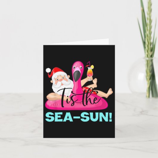 Kerstman Flamingo Float Tis De Zee-zon Kerstmis Kaart (Voorkant)