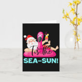 Kerstman Flamingo Float Tis De Zee-zon Kerstmis Kaart (Gele Bloem)