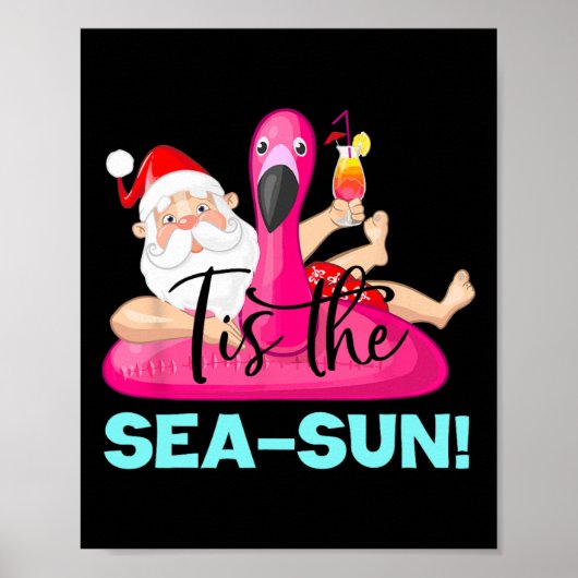Kerstman Flamingo Float Tis De Zee-zon Kerstmis Poster (Voorkant)