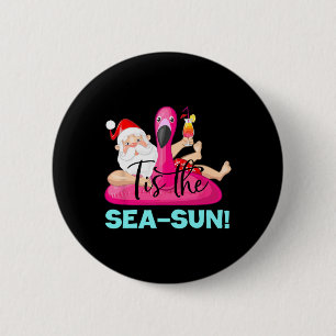 Kerstman Flamingo Float Tis De Zee-zon Kerstmis Ronde Button 5,7 Cm