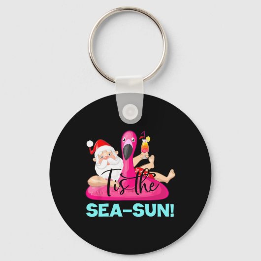 Kerstman Flamingo Float Tis De Zee-zon Kerstmis Sleutelhanger (Voorkant)