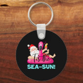 Kerstman Flamingo Float Tis De Zee-zon Kerstmis Sleutelhanger (Voorkant)