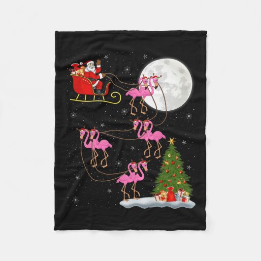 Kerstman Flamingo slee vliegend grappig magisch Ke Fleece Deken (Voorkant)