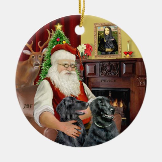 Kerstman - Flat Coated Retriever Keramisch Ornament (Voorkant)