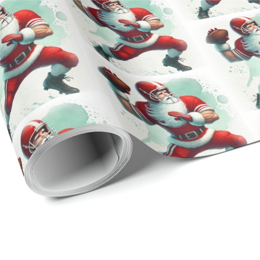 Kerstman Football Speler Kerst Cadeaupapier (Rol Hoek)