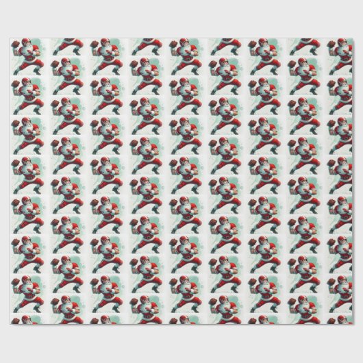 Kerstman Football Speler Kerst Cadeaupapier (Vlak)