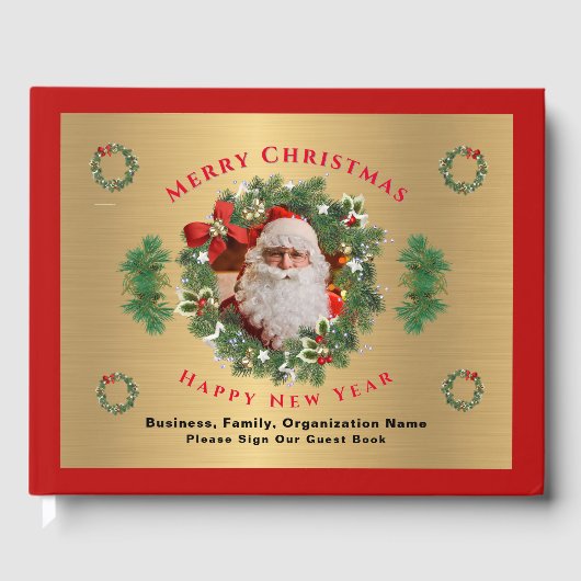 Kerstman Foto Vrolijk Kerstmis Nieuwjaar Personali Gastenboek (Voorkant)