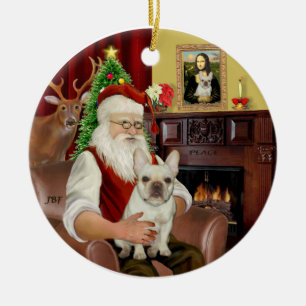 Kerstman-Franse Bulldog 1 Keramisch Ornament