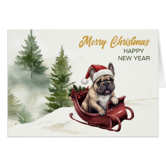 Kerstman Franse Bulldog op slee Kerstmis (Voorkant Horizontaal)