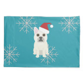 Kerstman Frenchie, Sneeuwvlokken Blauw Kussensloop (Achterkant)