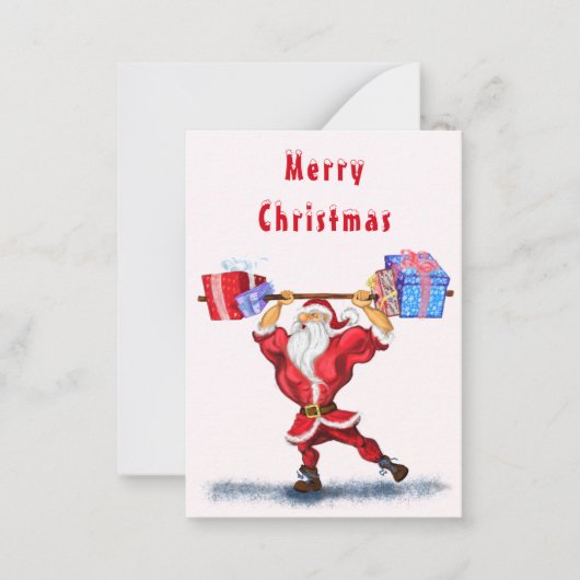 Kerstman Funny Bodybuilder Santa met cadeautjes Notitiekaartje (Voorkant)