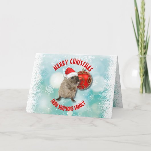 Kerstman Funny Hamster Snowflakes Red Santa Hat Feestdagen Kaart (Voorkant)