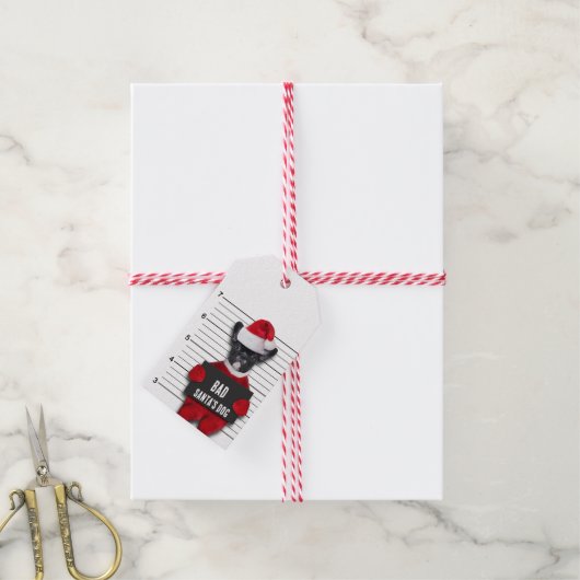 Kerstman Funny Mugshot Bad Santa's Dog Cadeaulabel (Met Touw)