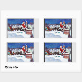 Kerstman gaat de schoorsteen af met boeken rechthoekige sticker (Vel)