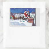 Kerstman gaat de schoorsteen af met boeken rechthoekige sticker (Tas)