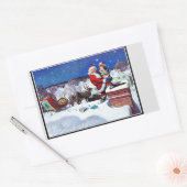 Kerstman gaat de schoorsteen af met boeken rechthoekige sticker (Envelop)