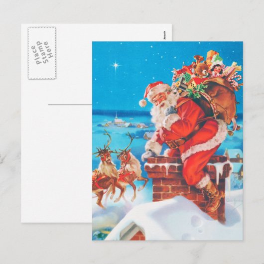 Kerstman gaat door de schoorsteen feestdagenkaart (Voorkant / Achterkant)